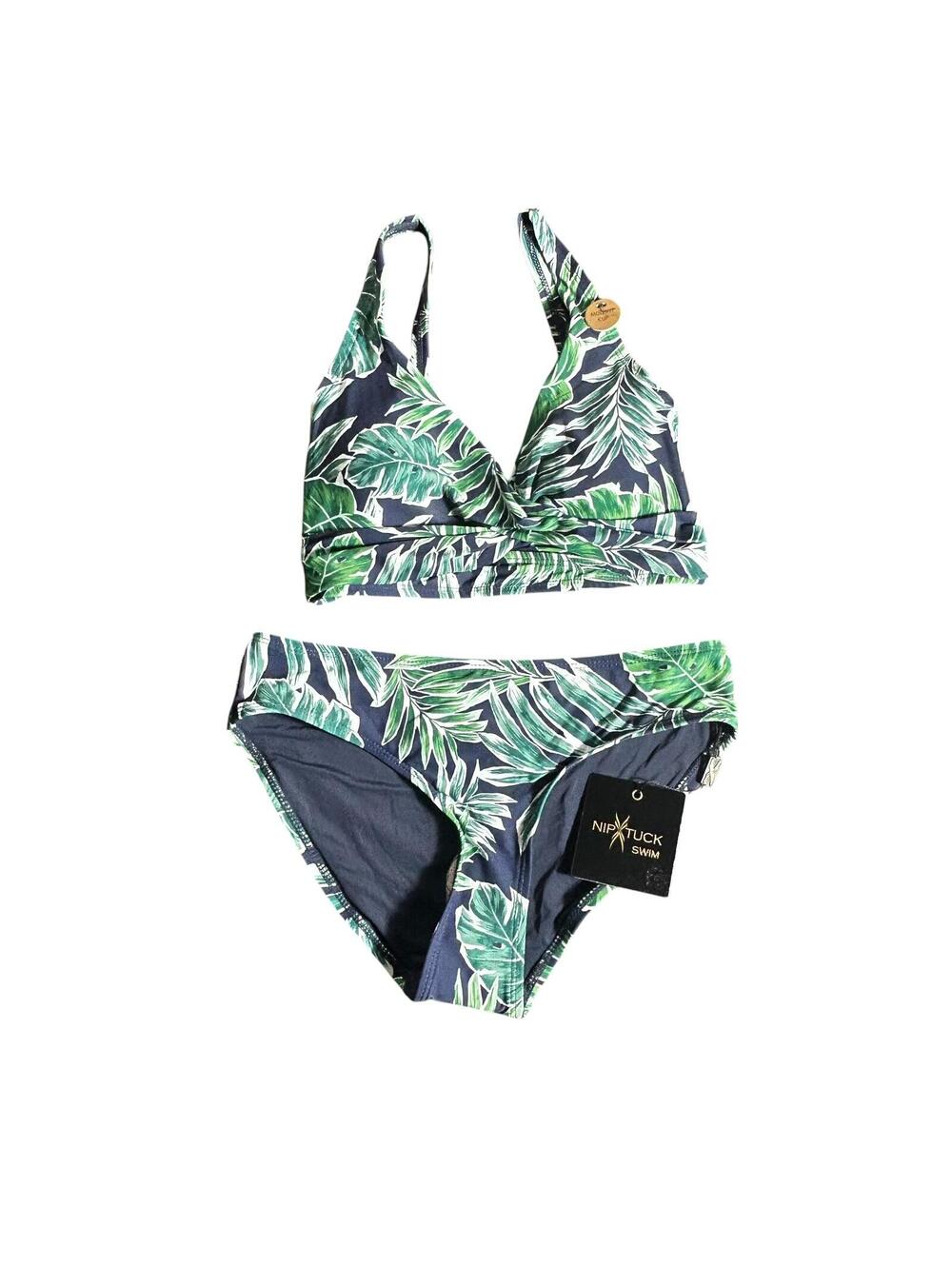 NIP TUCK multi cup fit tropical leaves print bikini swimsuit set size 4 New
